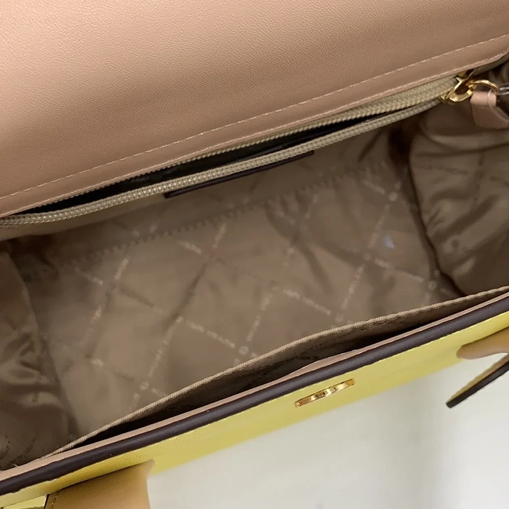 MICHAEL KORS Carmen Medium Color-Block Faux Saffiano Leather Belted Satchel